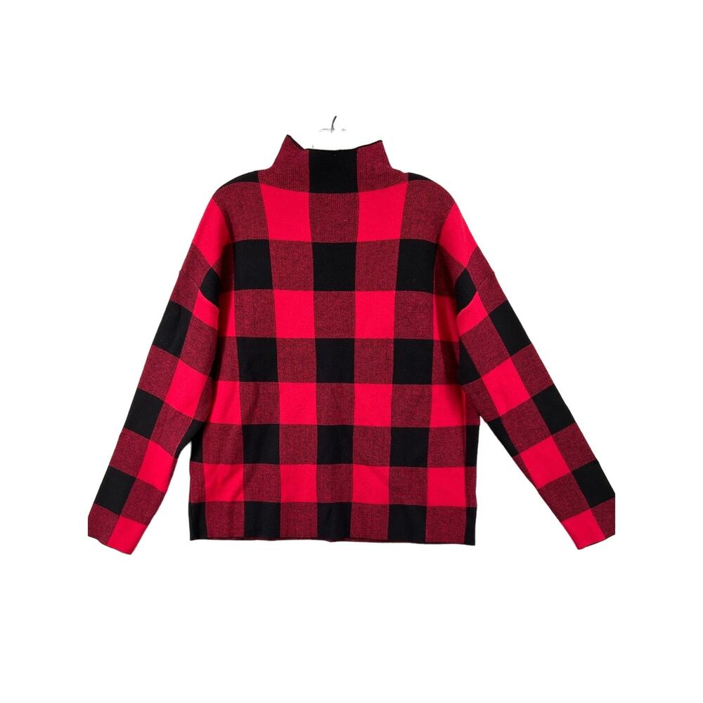 Tommy Bahama Sweater Womens Sz XL‎ Red Black Buffalo Check Funnel Neck Warm